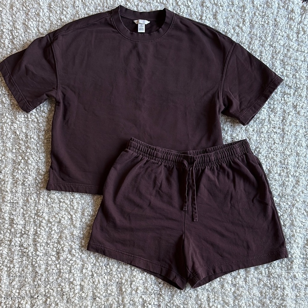 H&M Heavy Terry Cotton Brown Matching Set